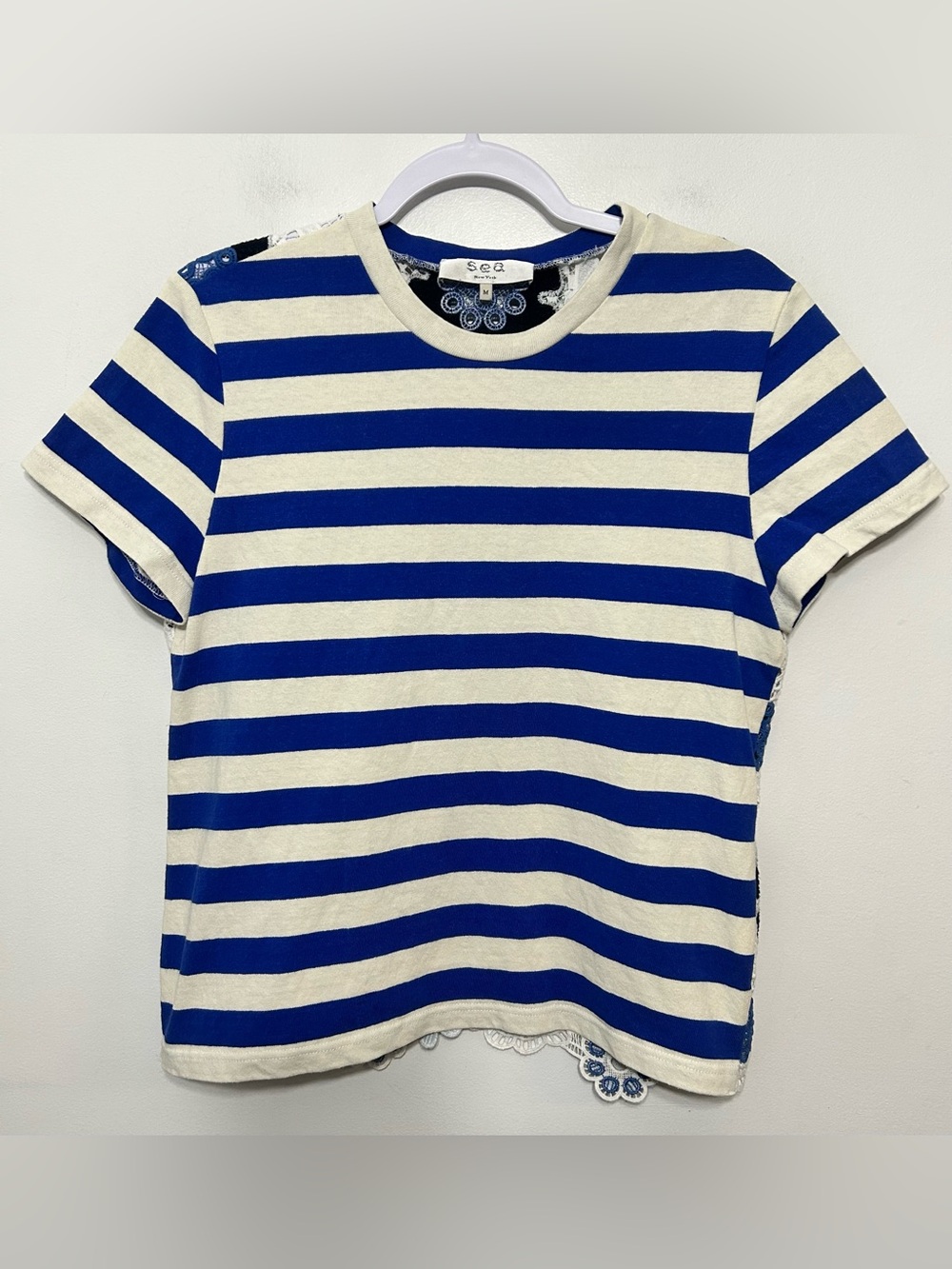 Sea New York St. Tropez Stripe Crochet Floral Top Womens Size Medium - Picture 5 of 11